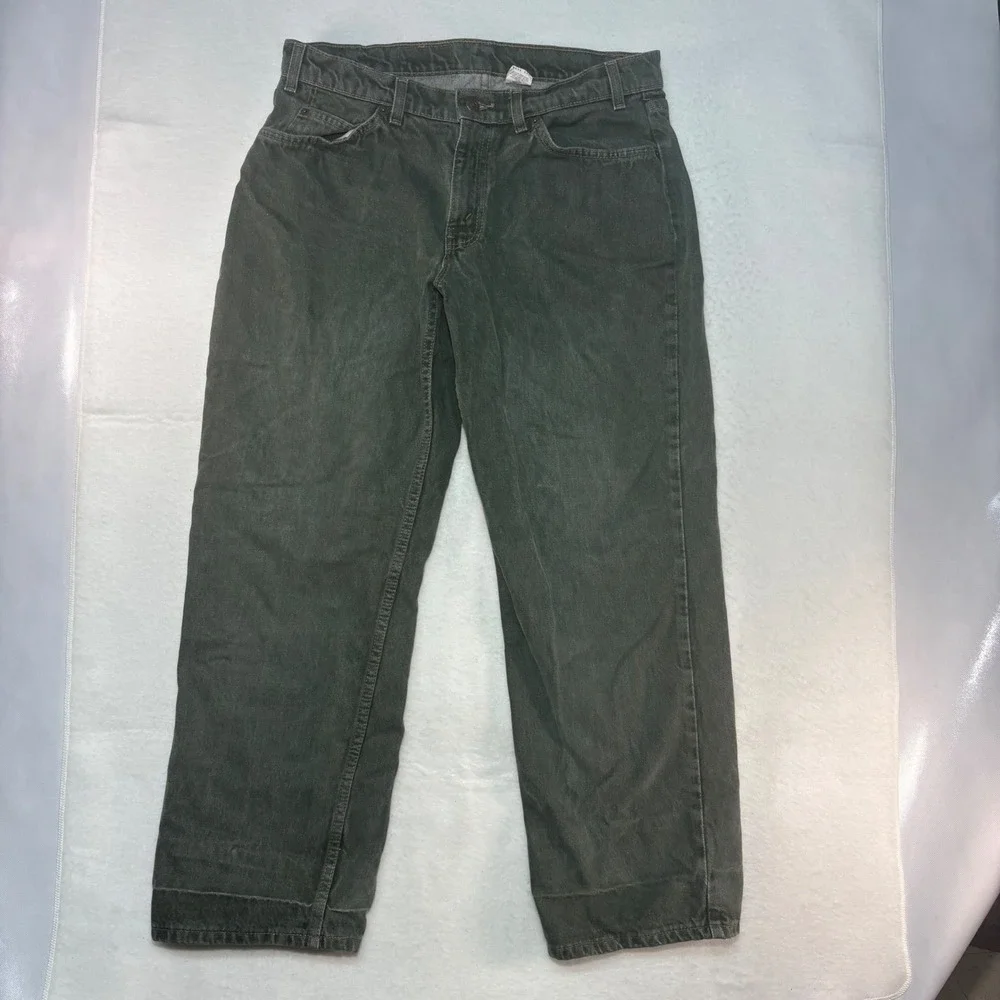 Vintage Levis 562 Loose Fit Husky Orange Tab Green‎ Grey Jeans Made in USA 36x29